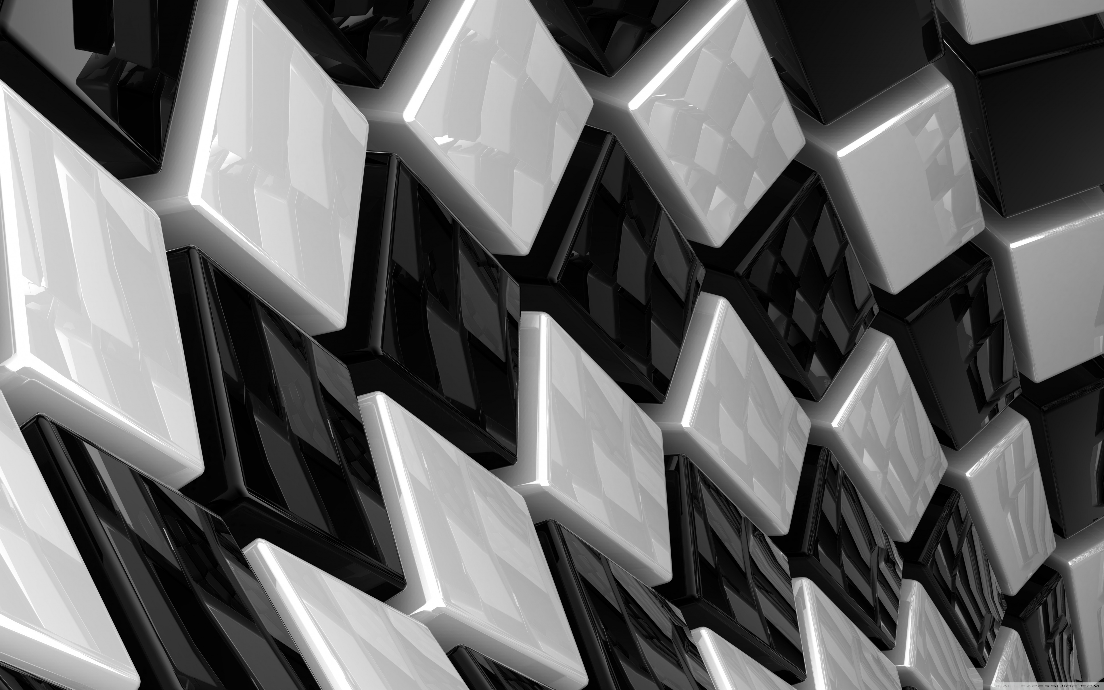 3D Cubes Black And White 4K HD Desktop Wallpaper For Wide
