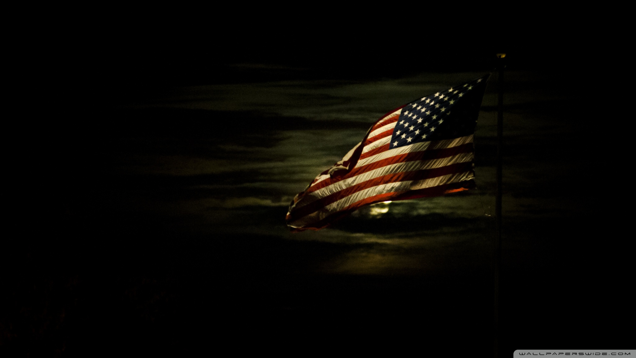 American Flag Lit By A Full Moon Ultra HD Desktop Background Wallpaper