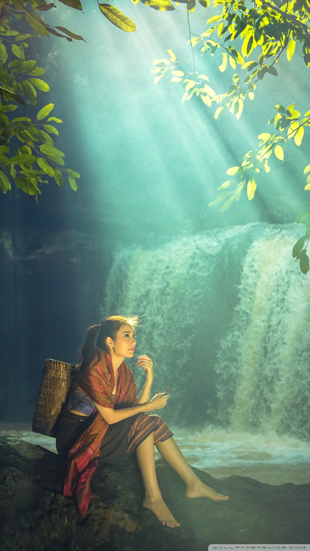 Beautiful Asian Girl Rainforest Waterfall Ultra Hd Desktop Background Wallpaper For 4k Uhd Tv
