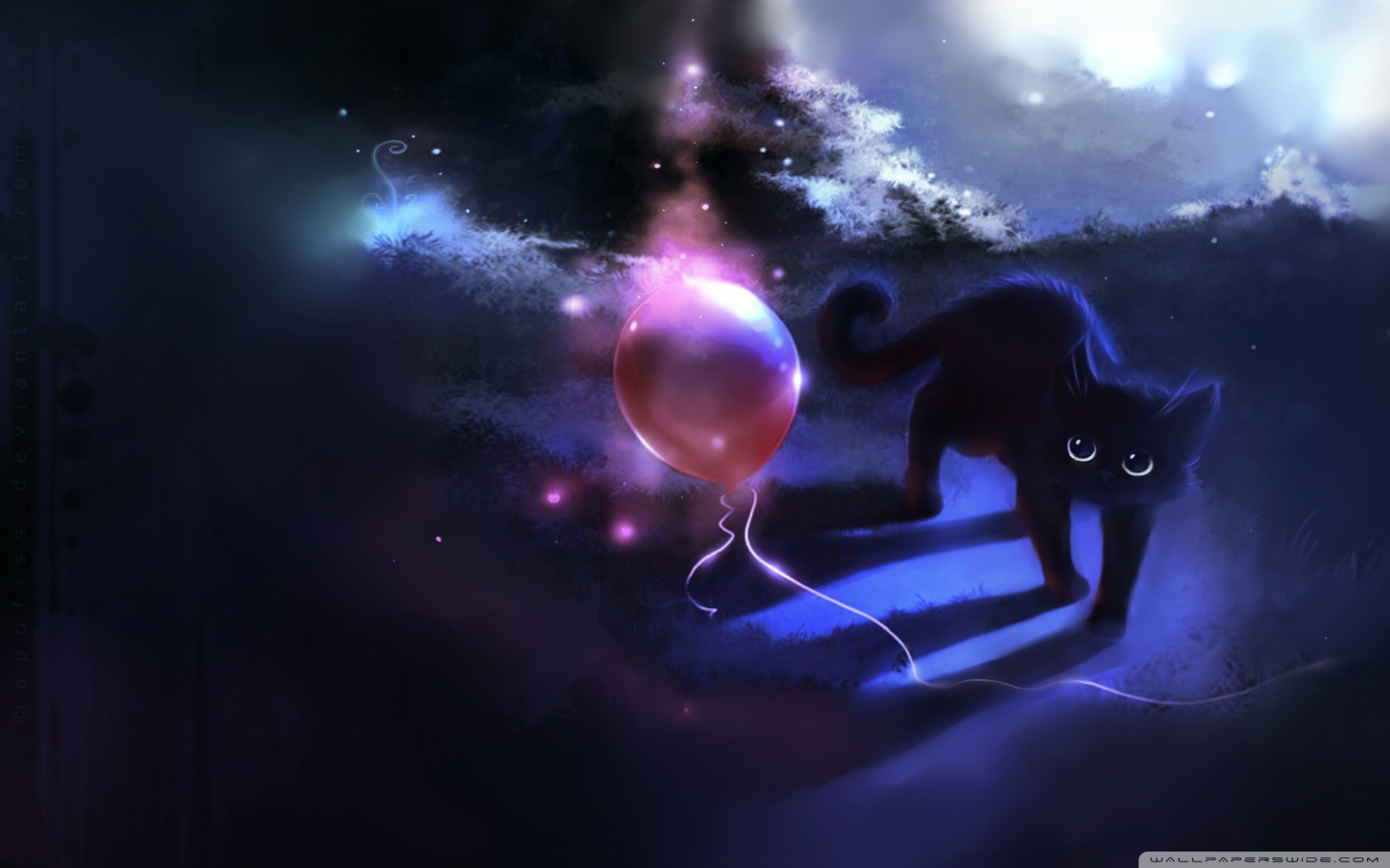 Black Kitty And A Red Balloon 4K HD Desktop Wallpaper For 4K