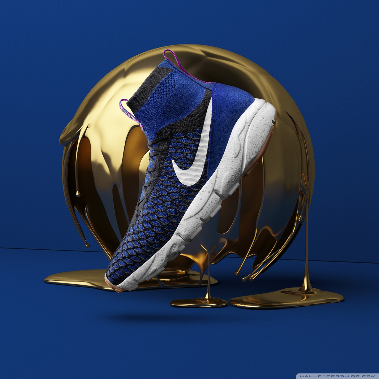 Cool Nike Shoes, Golden Ball, Blue Background Ultra HD Desktop Background  Wallpaper for 4K UHD TV : Widescreen & UltraWide Desktop & Laptop : Tablet  : Smartphone