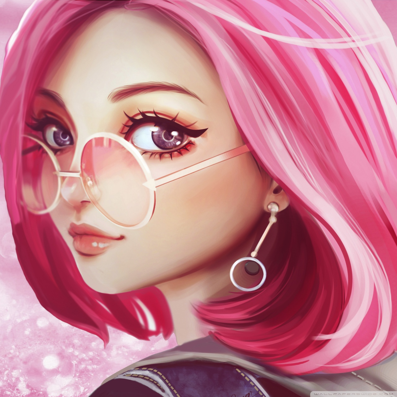 Cute Girl Pink Hair Sunglasses Digital Art Drawing Ultra Hd