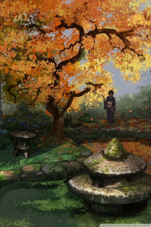 Japanese Garden Painting Ultra Hd Desktop Background Wallpaper For