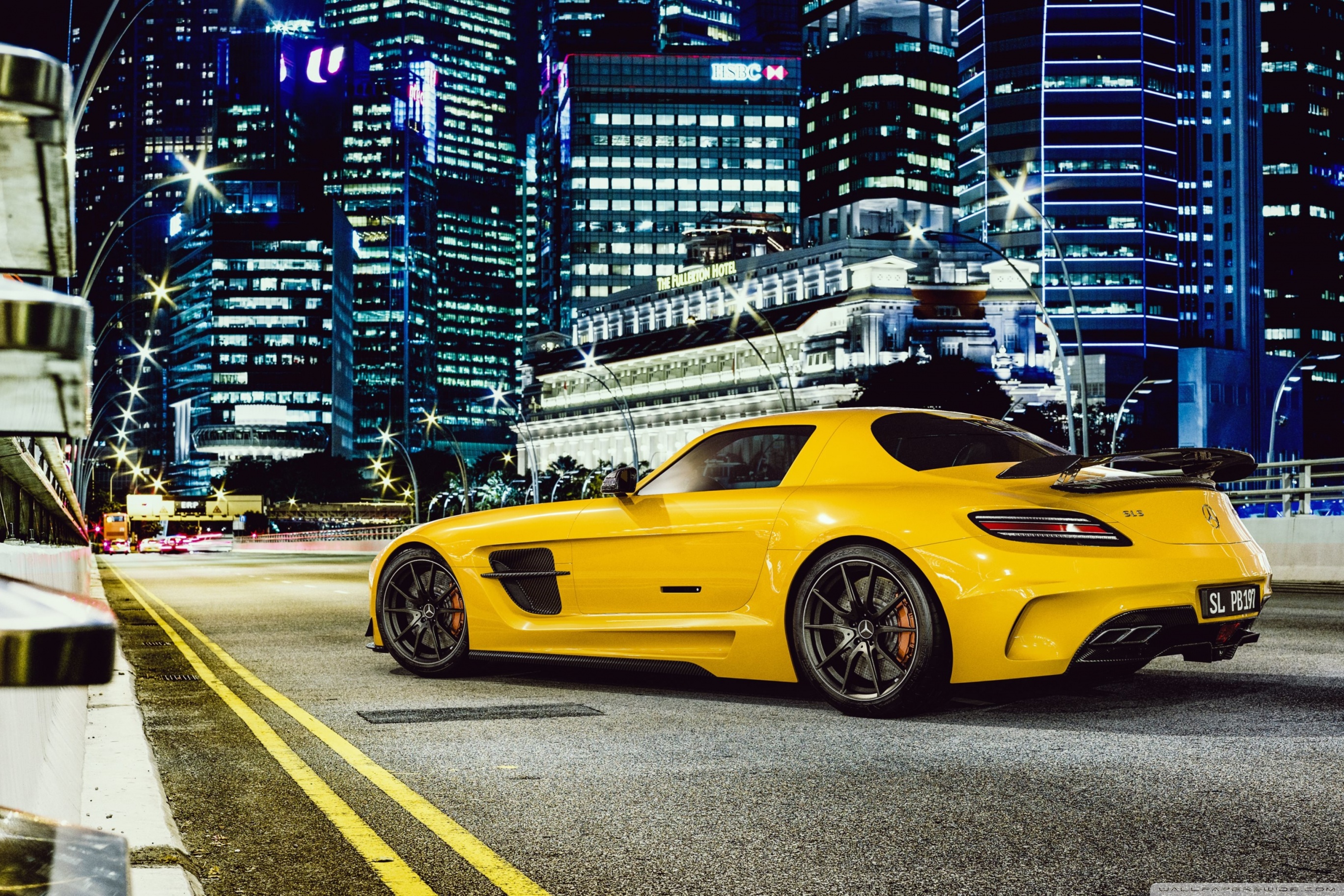 Mercedes-Benz SLS AMG Yellow Car, City Night 4K HD Desktop ...