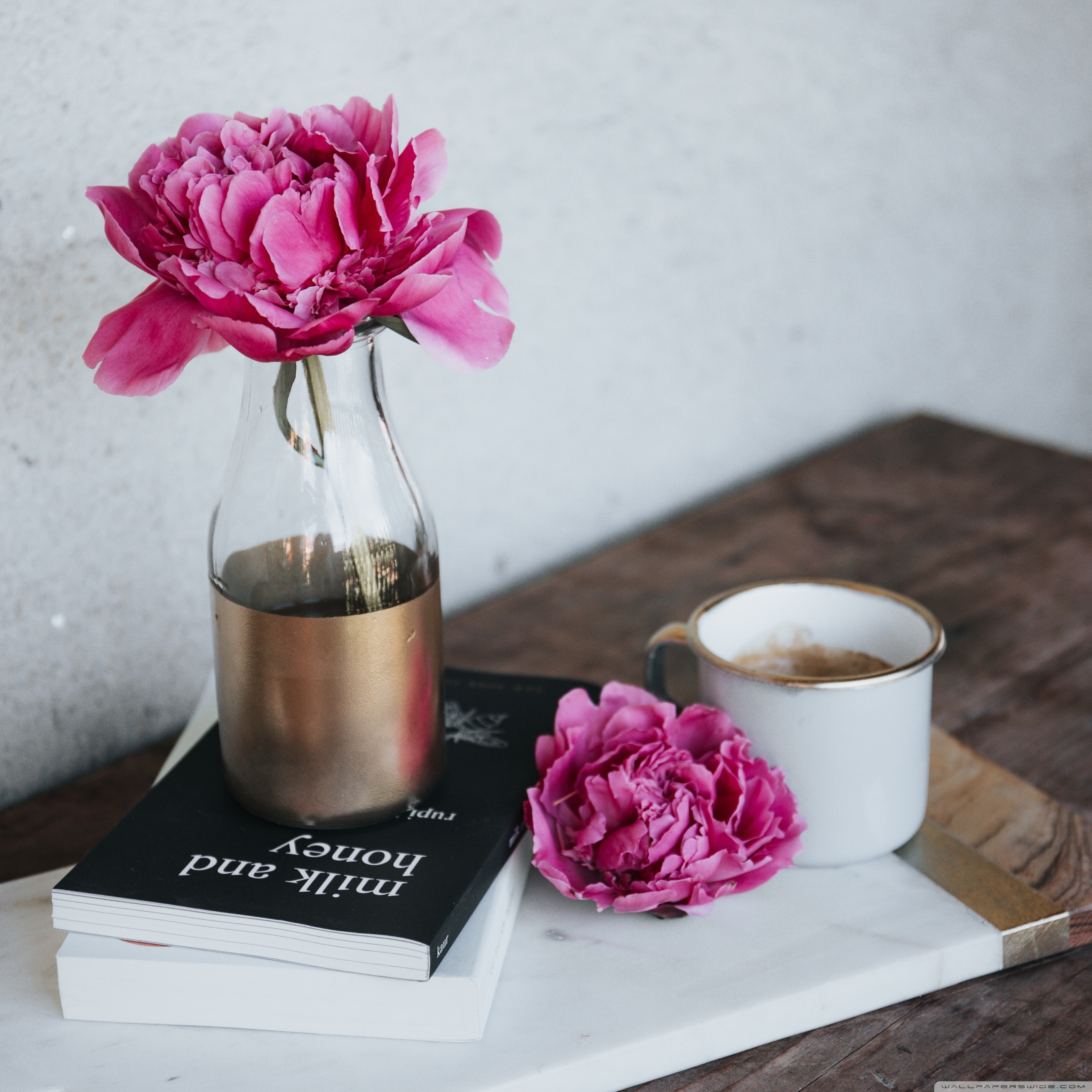 Pink Peony Flower, Books, Coffee Mug, Wooden Table Ultra HD Desktop  Background Wallpaper for 4K UHD TV : Widescreen & UltraWide Desktop &  Laptop : Tablet : Smartphone