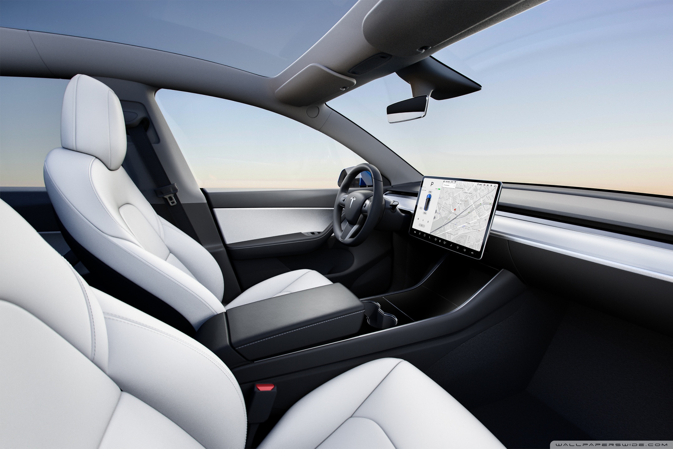 Tesla Model Y Electric Car White Interior Ultra Hd Desktop