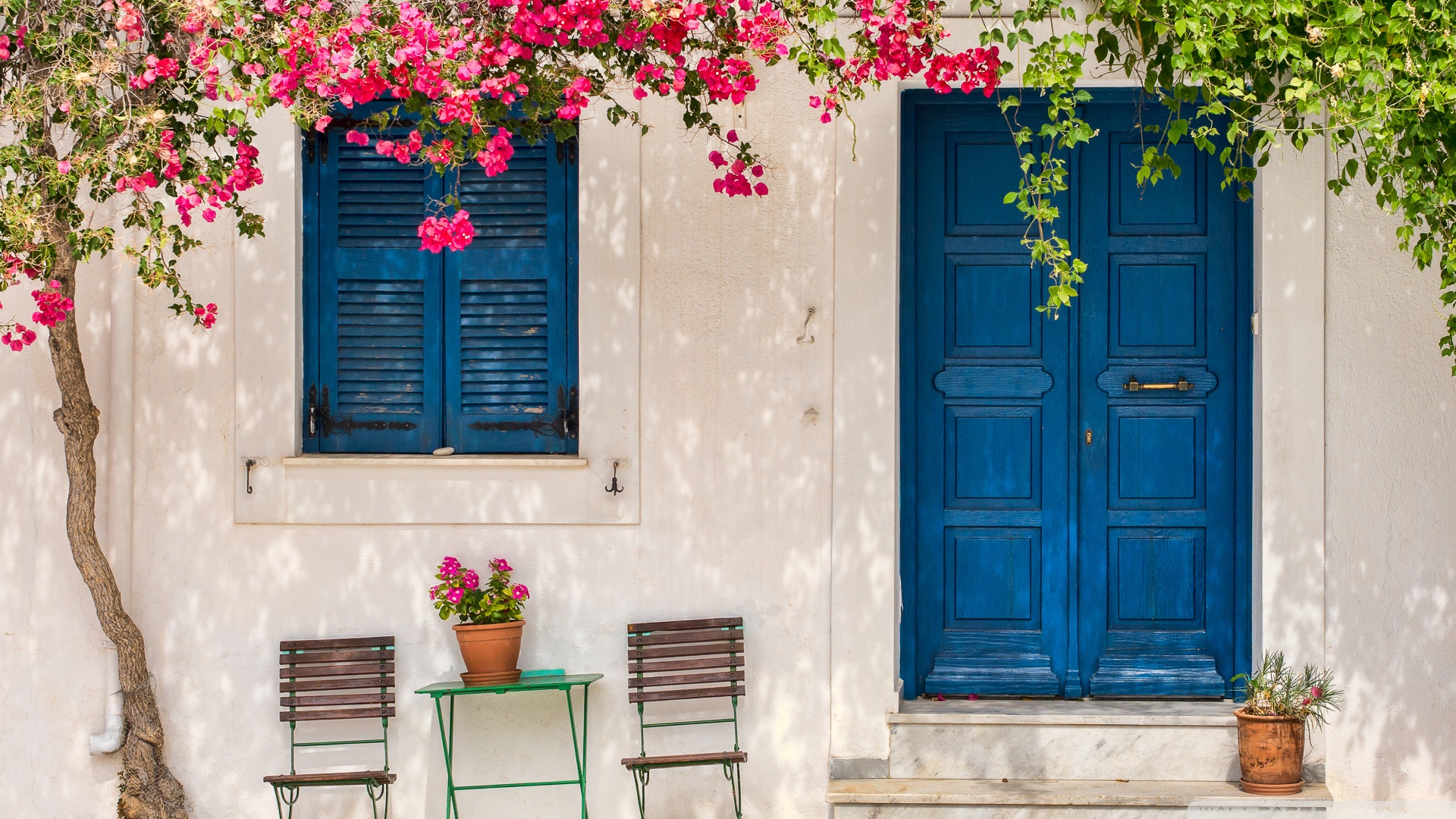 Traditional greek house with flowers in Paros island, Greece Ultra HD  Desktop Background Wallpaper for 4K UHD TV : Widescreen & UltraWide Desktop  & Laptop : Tablet : Smartphone