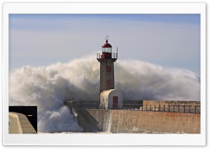 A Huge Wave Crashing Over A Lighthouse HD Wide Wallpaper for Widescreen