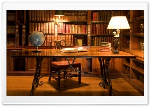 Antique Library Desk HD Wide Wallpaper for Widescreen