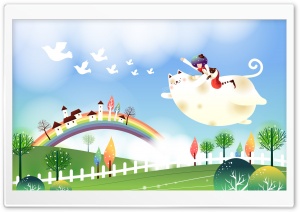 Childhood Fairytales Flying Cat HD Wide Wallpaper for Widescreen