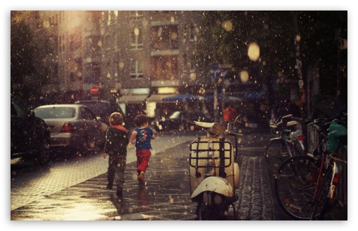 Children Running In The Rain HD wallpaper for Wide 16:10 Widescreen WHXGA WQXGA WUXGA WXGA ;