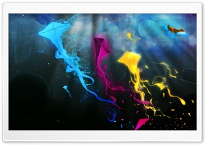 Cyan Magenta And Yellow Kites On The Sky HD Wide Wallpaper for Widescreen