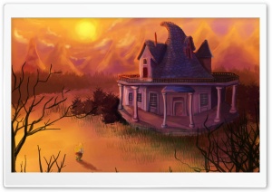 Forest House Painting HD Wide Wallpaper for Widescreen