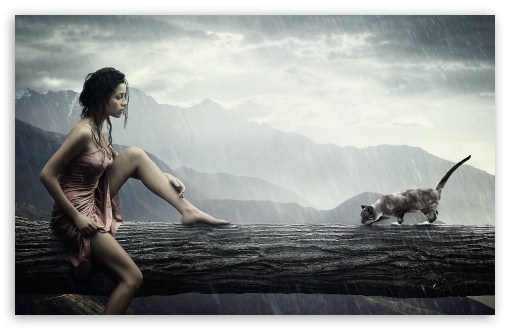 wallpaper wide girl. 6 Girl And Cat wallpaper for