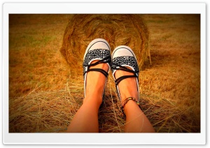 Girl Sitting On Hay Bale HD Wide Wallpaper for Widescreen