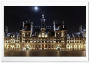 Hotel de Ville At Night, Paris, France HD Wide Wallpaper for Widescreen
