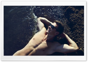 Man Sunbathing On Beach HD Wide Wallpaper for Widescreen