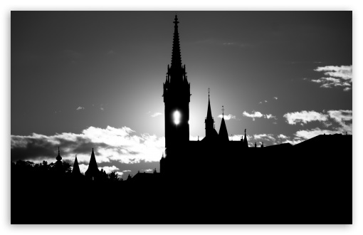 Matthias Church Silhouette BW wallpaper for Wide 16:10 Widescreen WHXGA WQXGA WUXGA WXGA ;