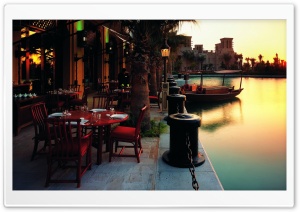Outdoor Restaurant At Sunset HD Wide Wallpaper for Widescreen
