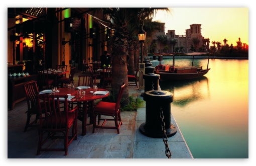 Outdoor Restaurant At Sunset wallpaper for Wide 16:10 Widescreen WHXGA WQXGA WUXGA WXGA ;