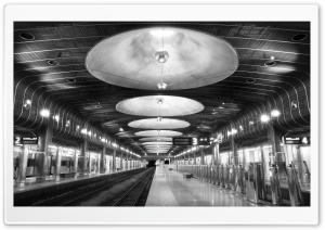 Railroad Station Black And White HD Wide Wallpaper for Widescreen