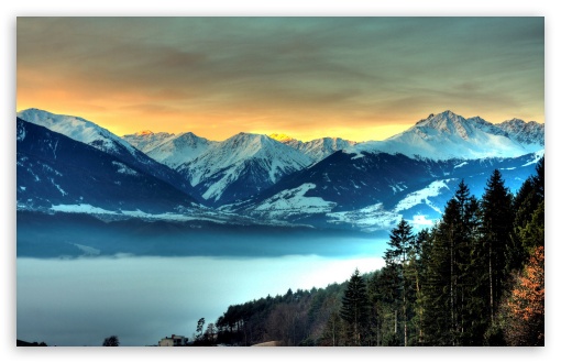 Snowy Mountains And Fog Filled Valley HD wallpaper for Wide 16:10 Widescreen WHXGA WQXGA WUXGA WXGA ;