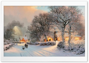 Village In Winter Painting HD Wide Wallpaper for Widescreen