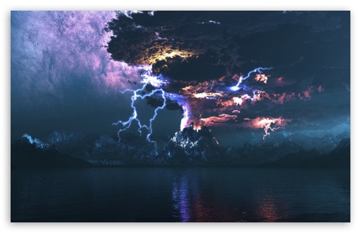 Volcano Eruption Lightning HD wallpaper for Wide 16:10 Widescreen WHXGA WQXGA WUXGA WXGA ;