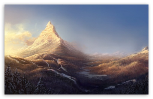 Winter Mountain Painting HD wallpaper for Wide 16:10 Widescreen WHXGA WQXGA WUXGA WXGA ;