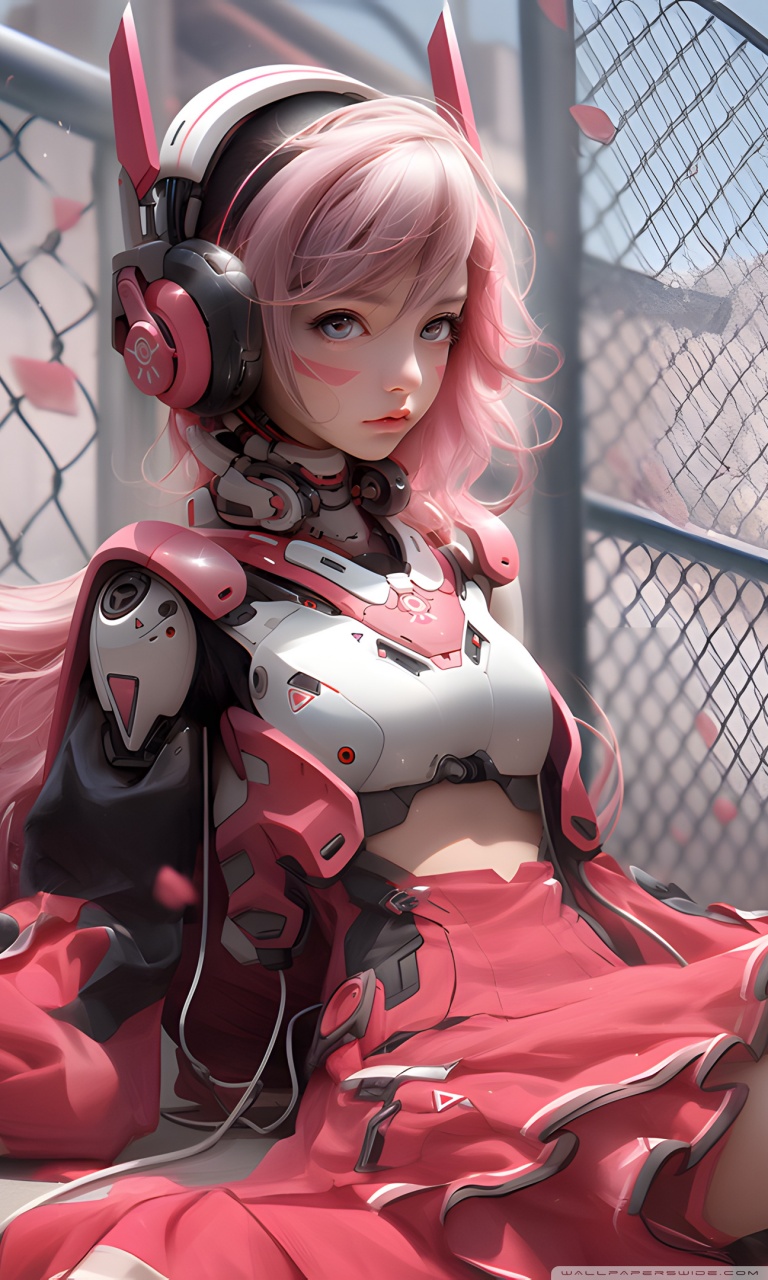 Anime Cyborg Girl Digital Art with Pink Hair Ultra HD Desktop ...