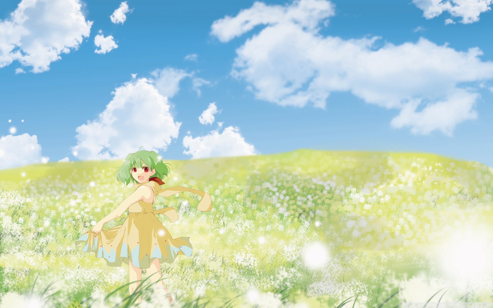 987556 sky, anime girls, field, plants, flowers, anime, outdoors, dark  hair, rifles - Rare Gallery HD Wallpapers