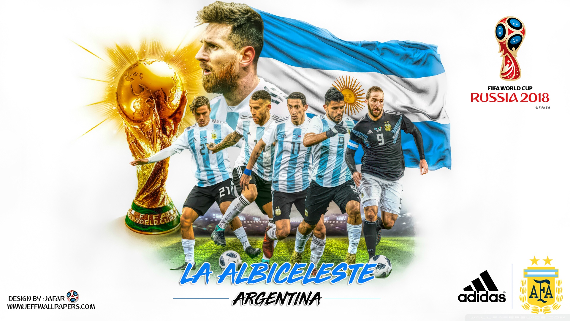 Download Lionel Messi Celebrating With Barcelona and Argentina Logo  Wallpaper | Wallpapers.com
