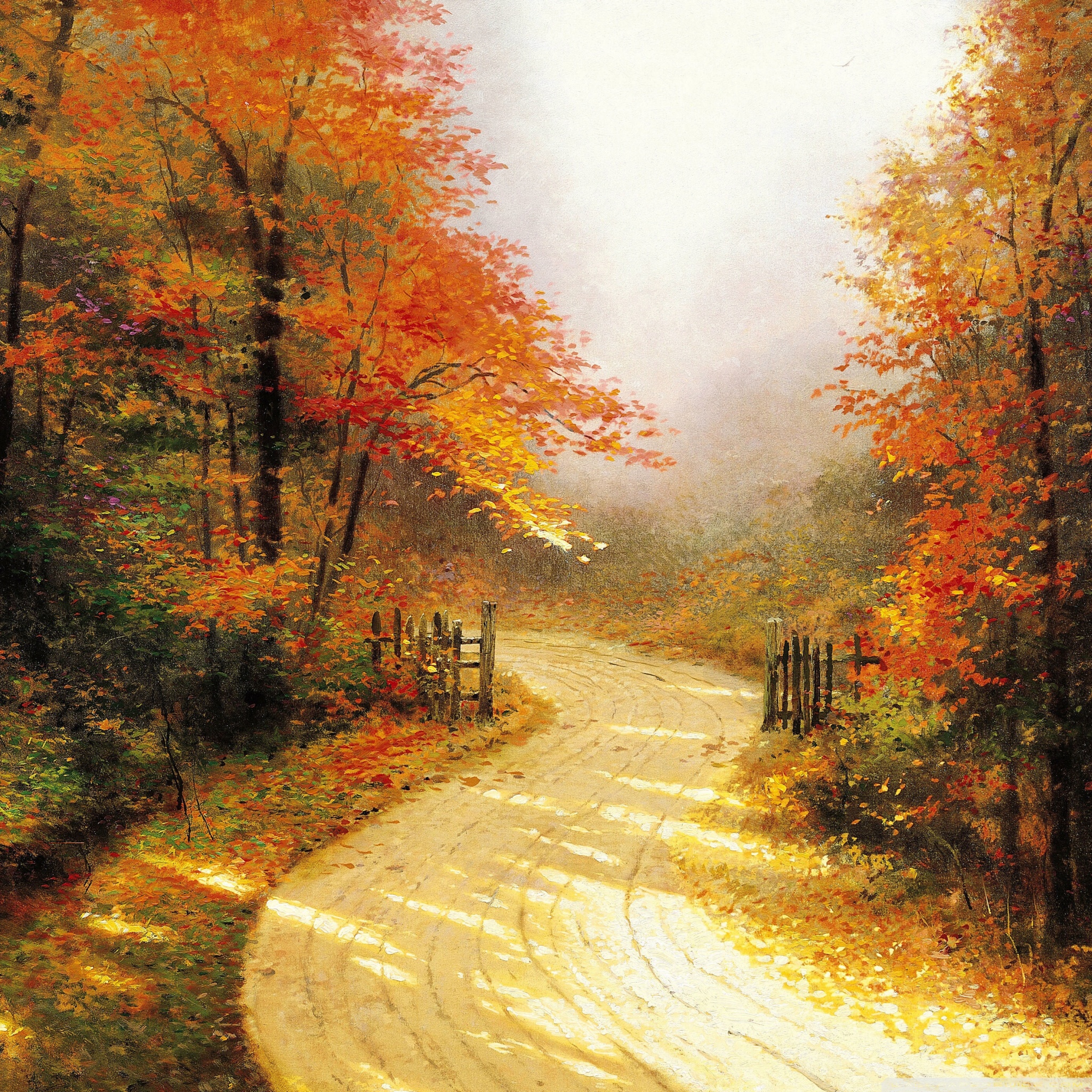 Autumn Lane By Thomas Kinkade Ultra HD Desktop Background Wallpaper for ...