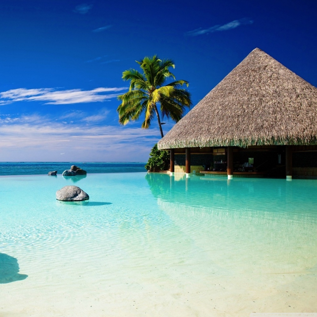 Bungalow In Blue Ocean Water Ultra HD Desktop Background Wallpaper for ...