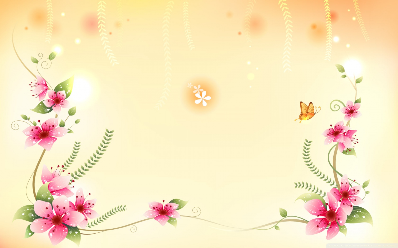 Butterfly And Flowers Illustration Ultra HD Desktop Background Wallpaper  for 4K UHD TV : Tablet : Smartphone