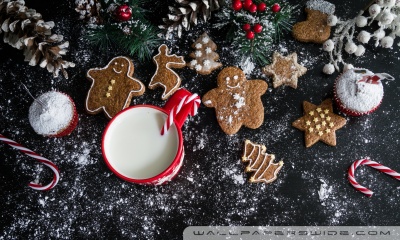 Christmas Gingerbread Cookies and Milk Ultra HD Desktop Background ...