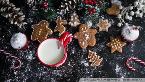 Christmas Gingerbread Cookies and Milk Ultra HD Desktop Background ...