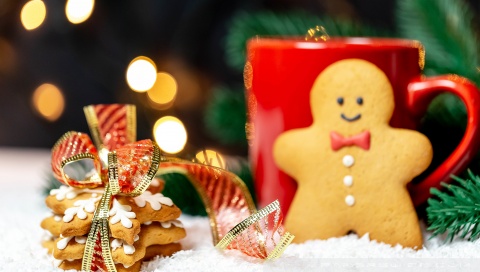 Cookies, Gingerbread Man, Red Mug, Christmas Ultra HD Desktop ...