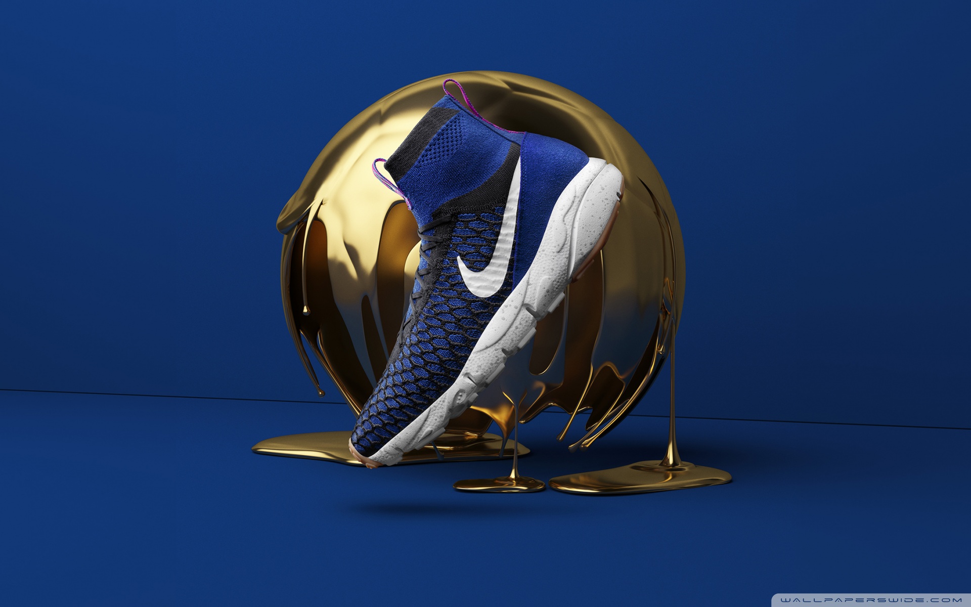 Cool Nike Shoes, Golden Ball, Blue Background Ultra HD Desktop ...