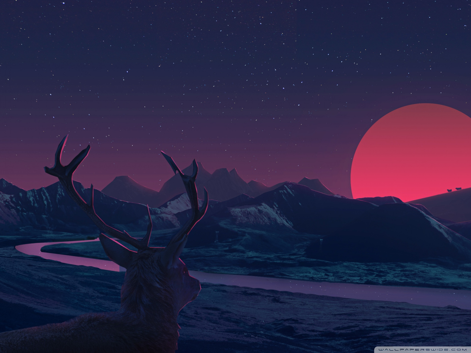 Deer and the moon Wallpaper 4k Ultra HD ID:8785