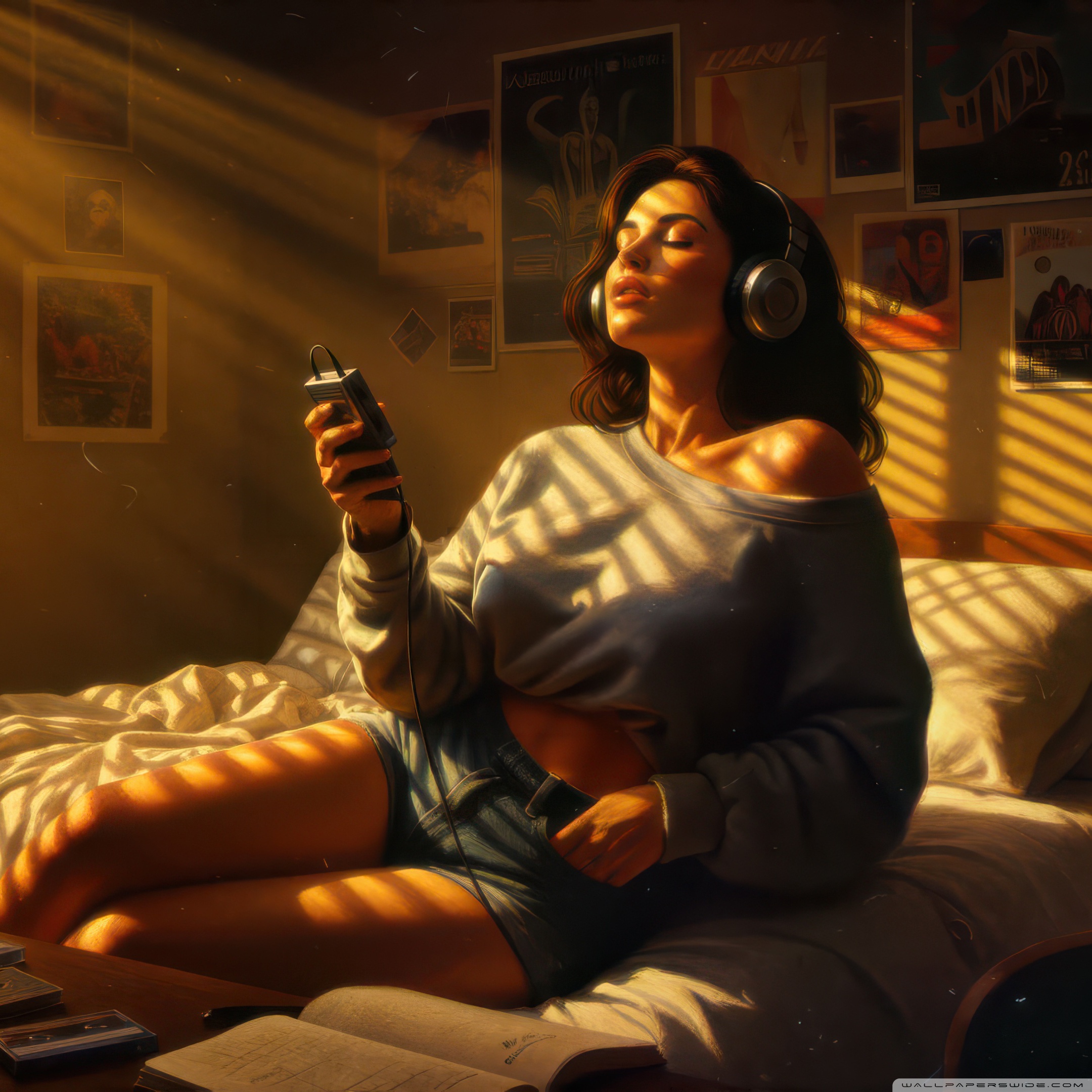 Girl Alone In Room Listening Music With Headphones 4K UHD Wallpaper for ...