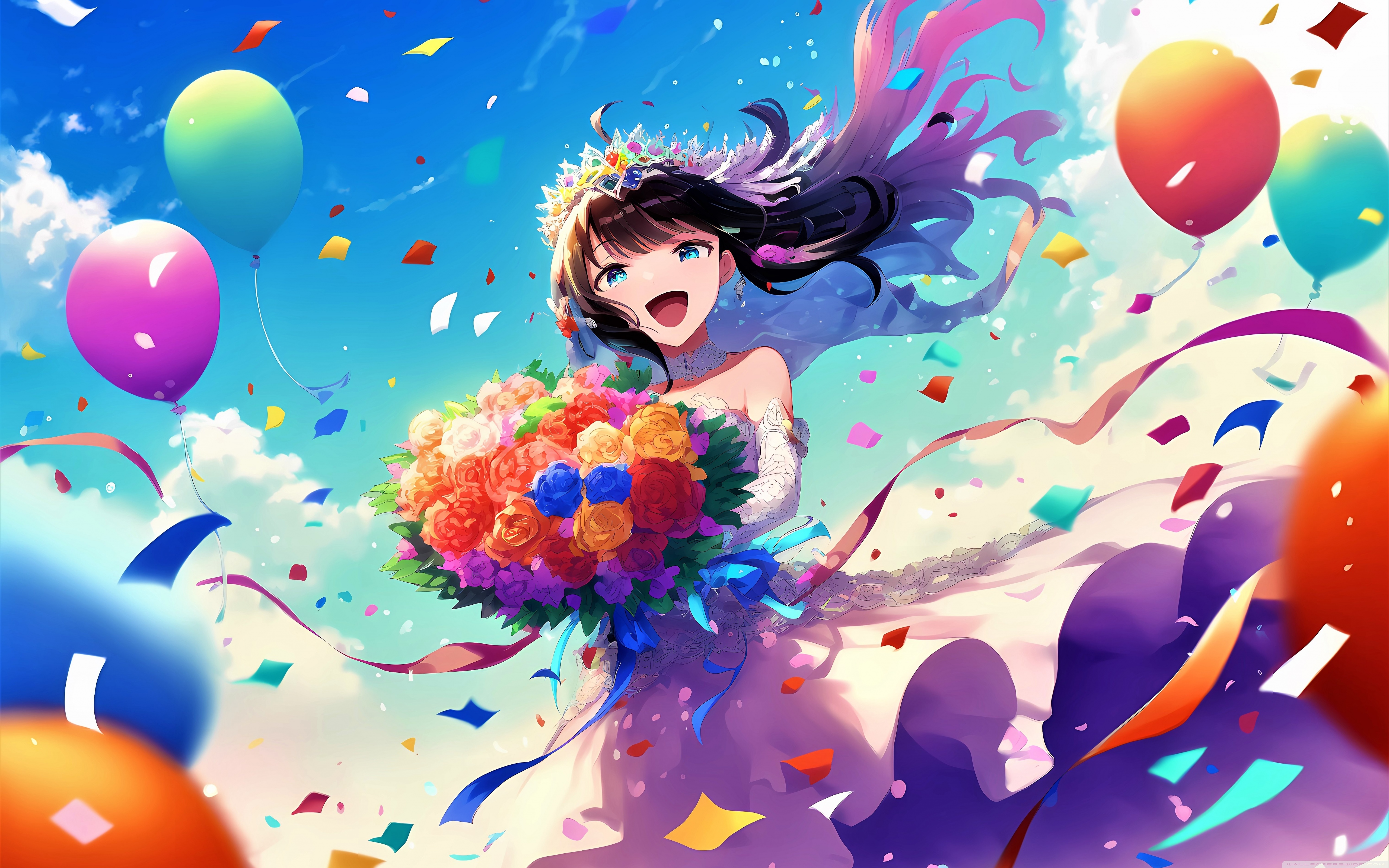 Download wallpaper 1920x1080 girl, smile, jump, flight, bag, anime full hd,  hdtv, fhd, 1080p hd background