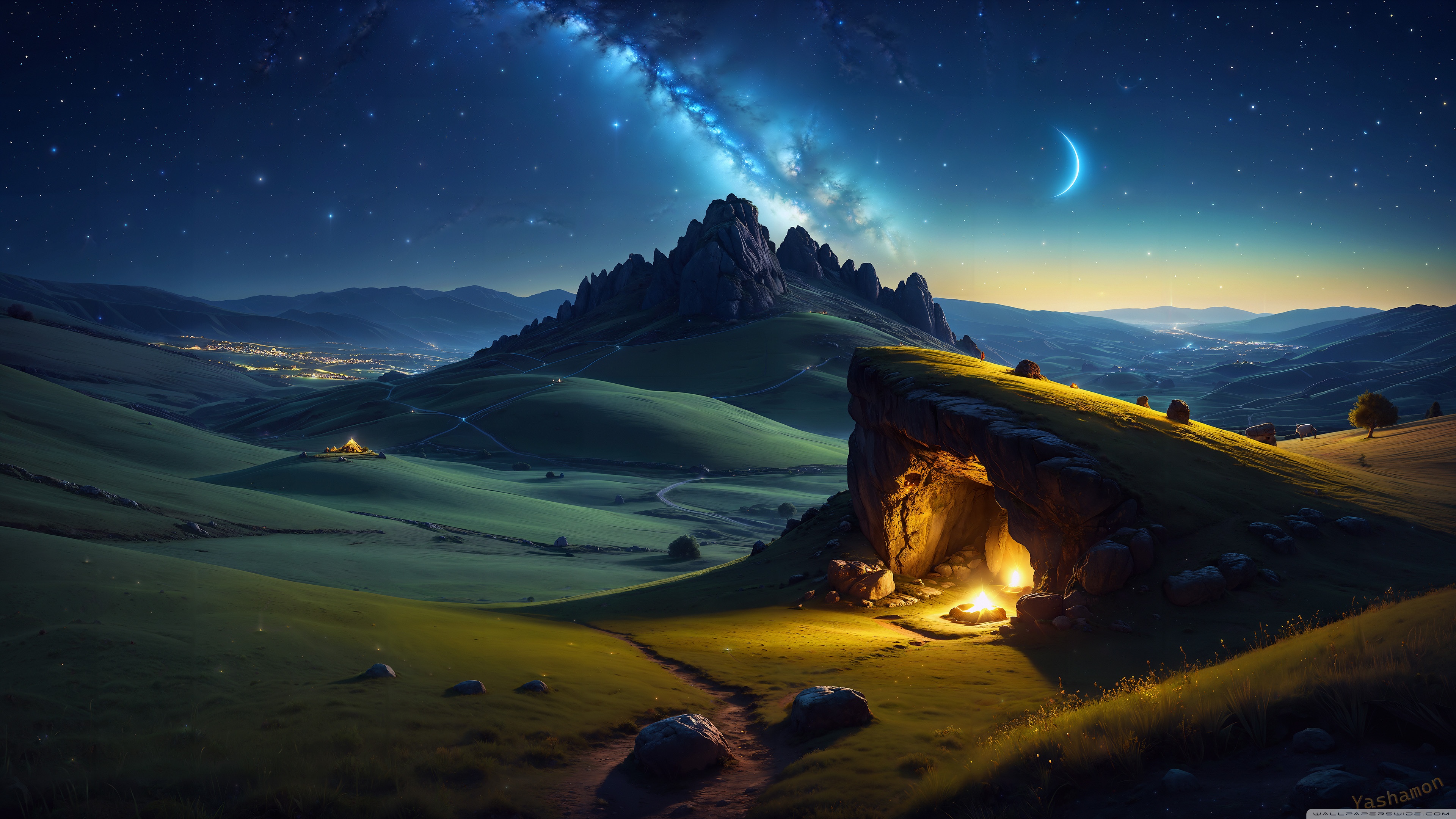 Landscape, Night Sky, Galaxy View Ultra HD Wallpaper for 4K UHD TV