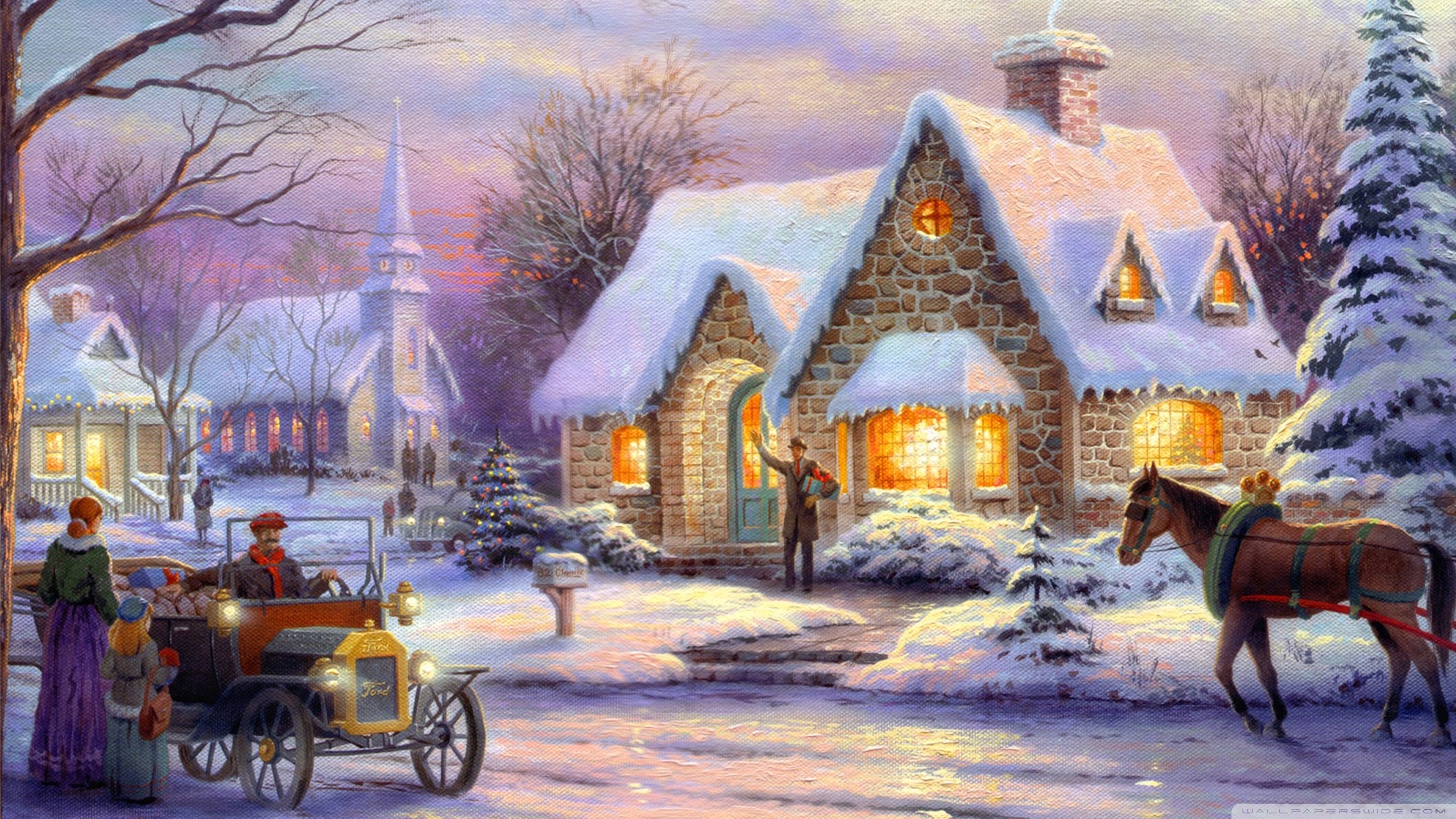 Disney Mickeys Victorian Christmas  Painting Art by Thomas Kinkade Studios