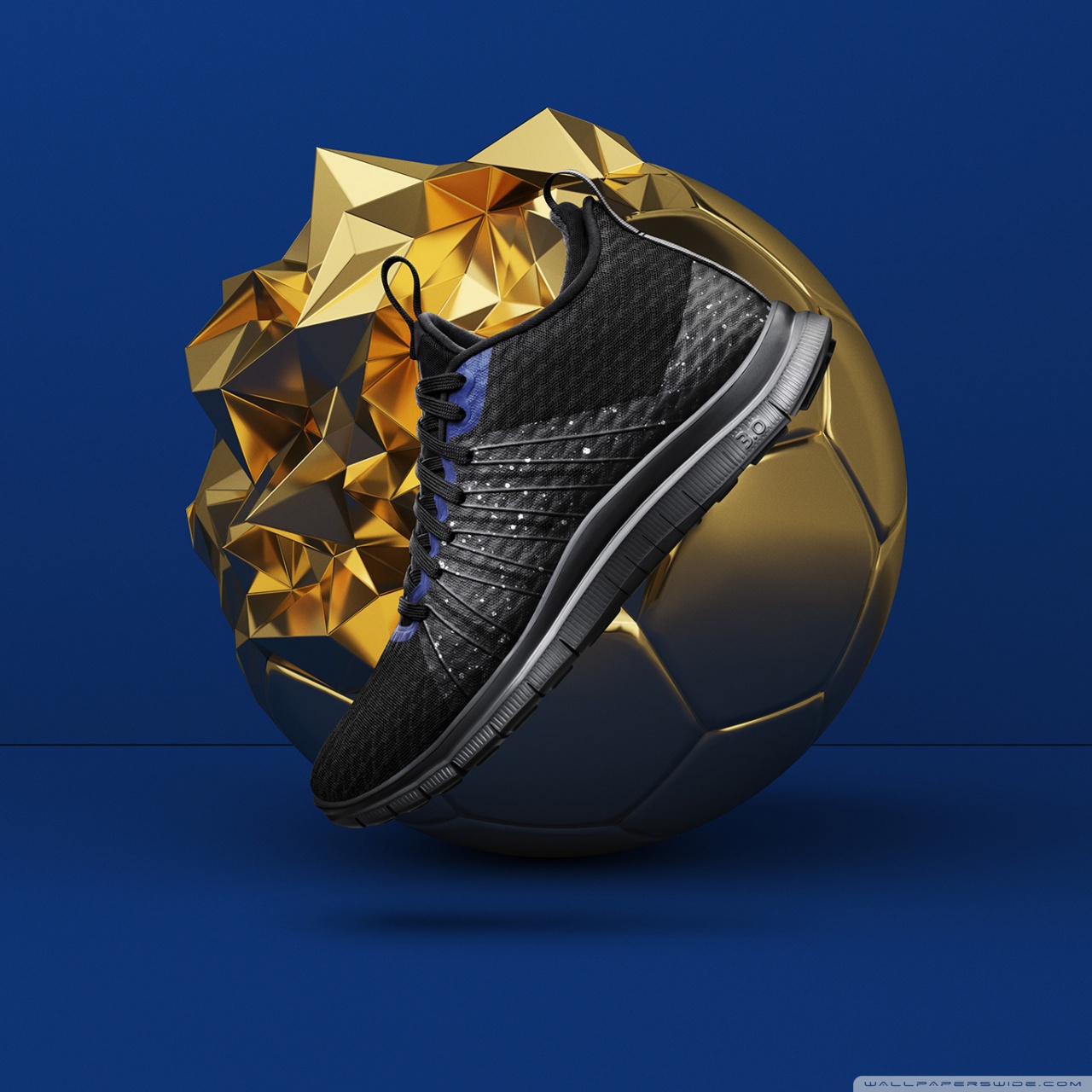 Nike Sports Shoes, Cool Golden Ball, Blue Background Ultra HD Desktop Background  Wallpaper for 4K UHD TV : Widescreen & UltraWide Desktop & Laptop : Tablet  : Smartphone