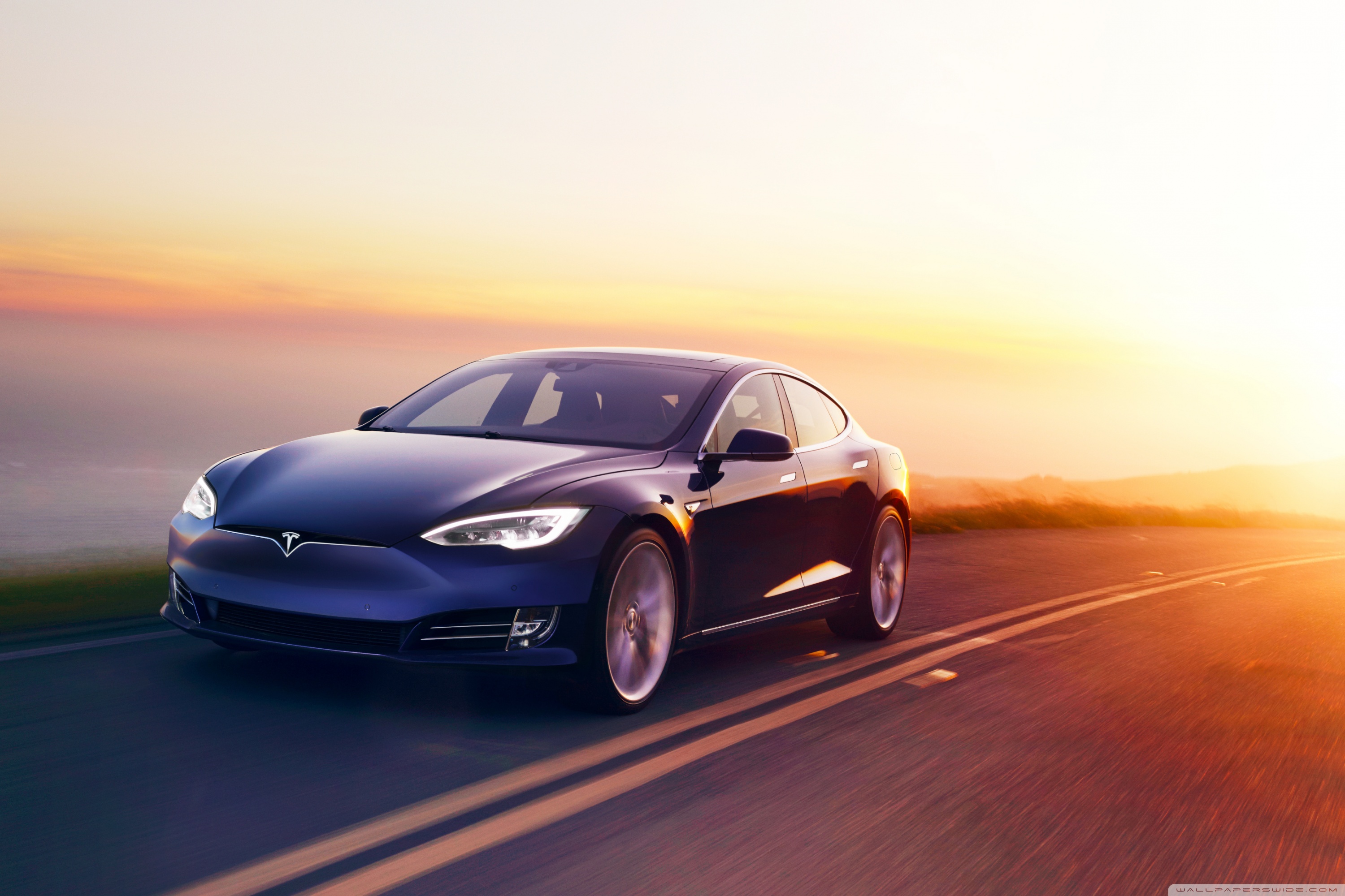 Tesla Model S Electric Car, Road, Sunset Ultra HD Desktop Background  Wallpaper for : Widescreen & UltraWide Desktop & Laptop : Multi Display,  Dual & Triple Monitor : Tablet : Smartphone