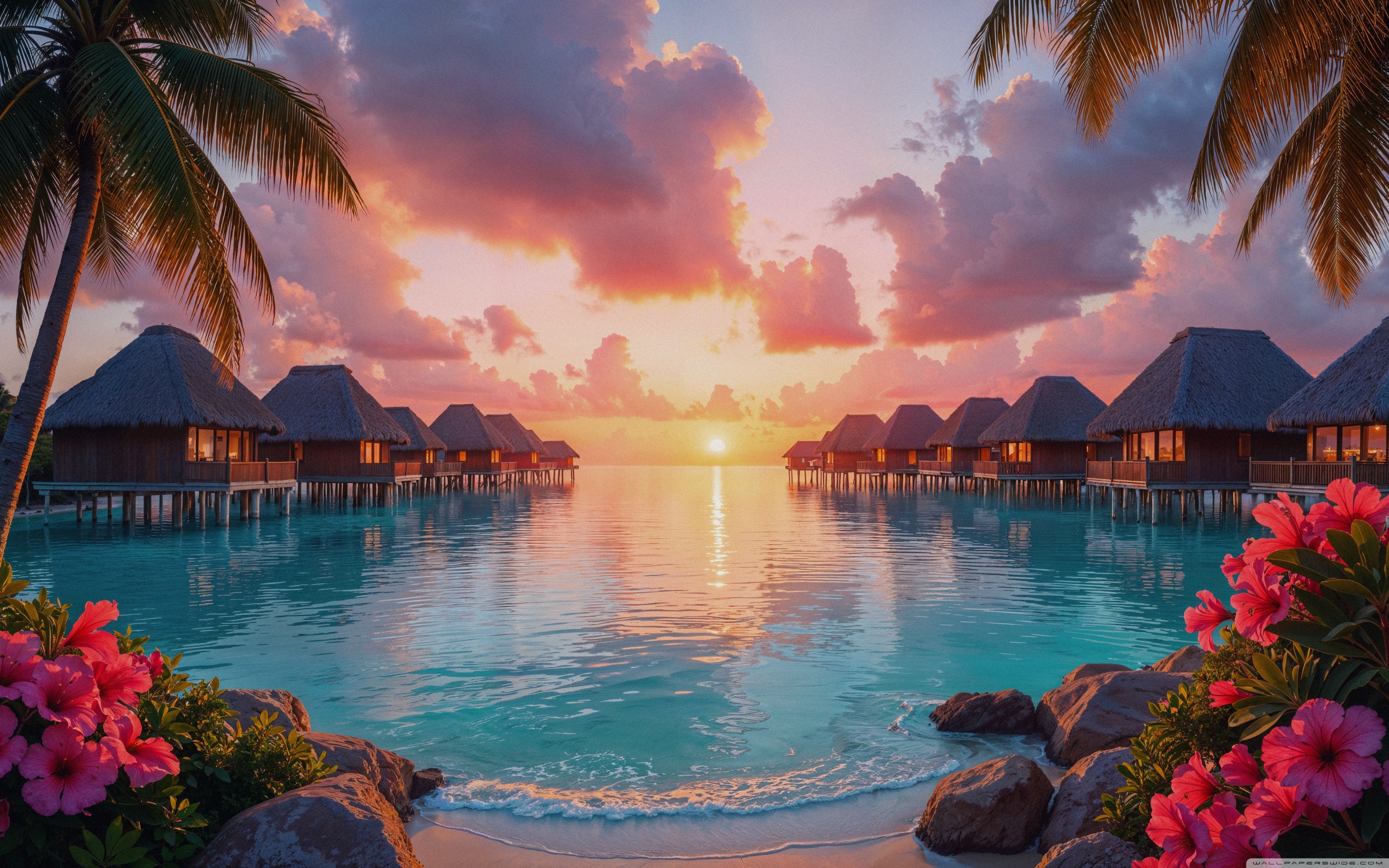 Tropical Resort, Vacation, Travel, Holiday, Palm Trees, Beach, Hibiscus