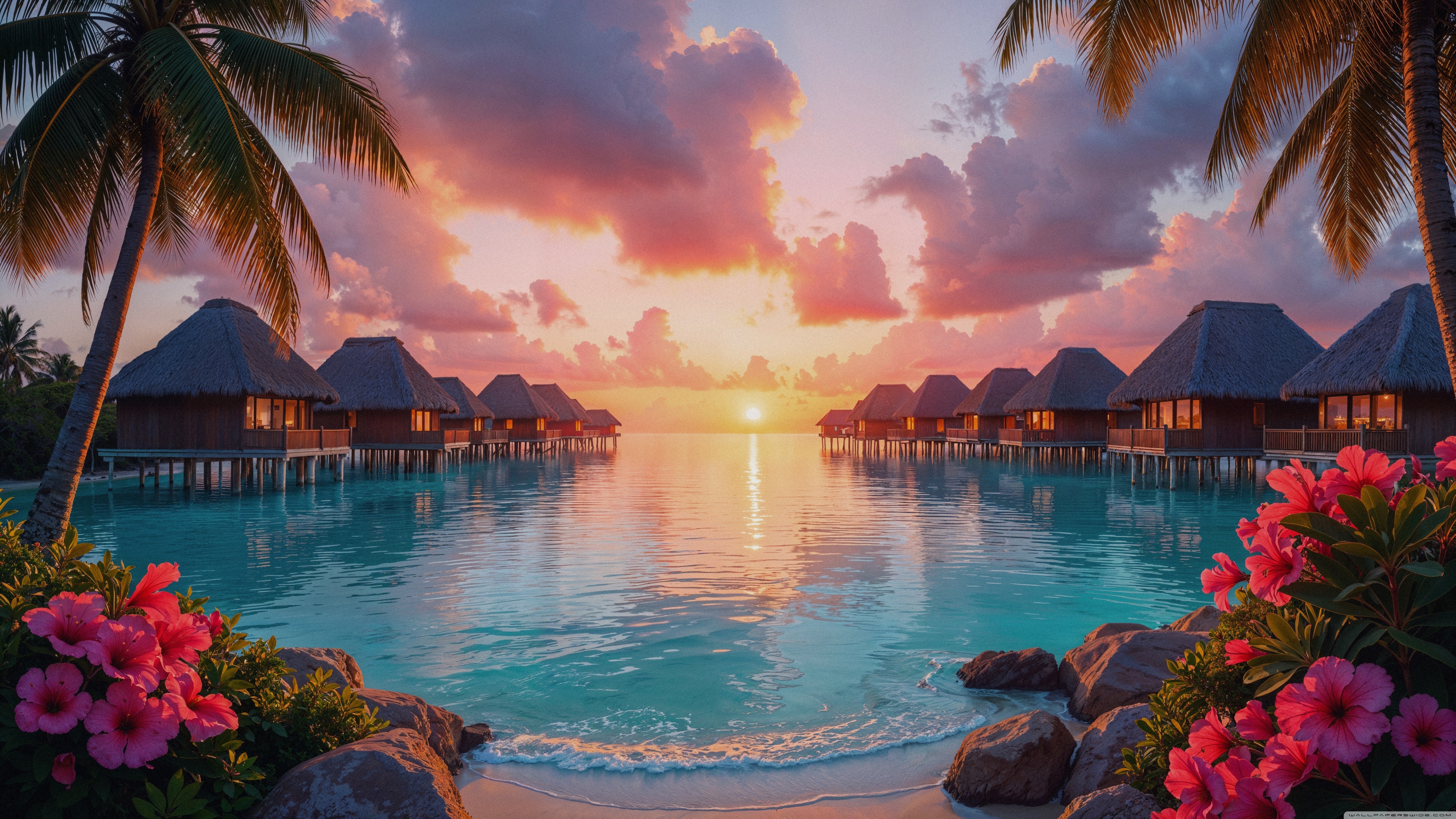 Tropical Resort, Vacation, Travel, Holiday, Palm Trees, Beach, Hibiscus
