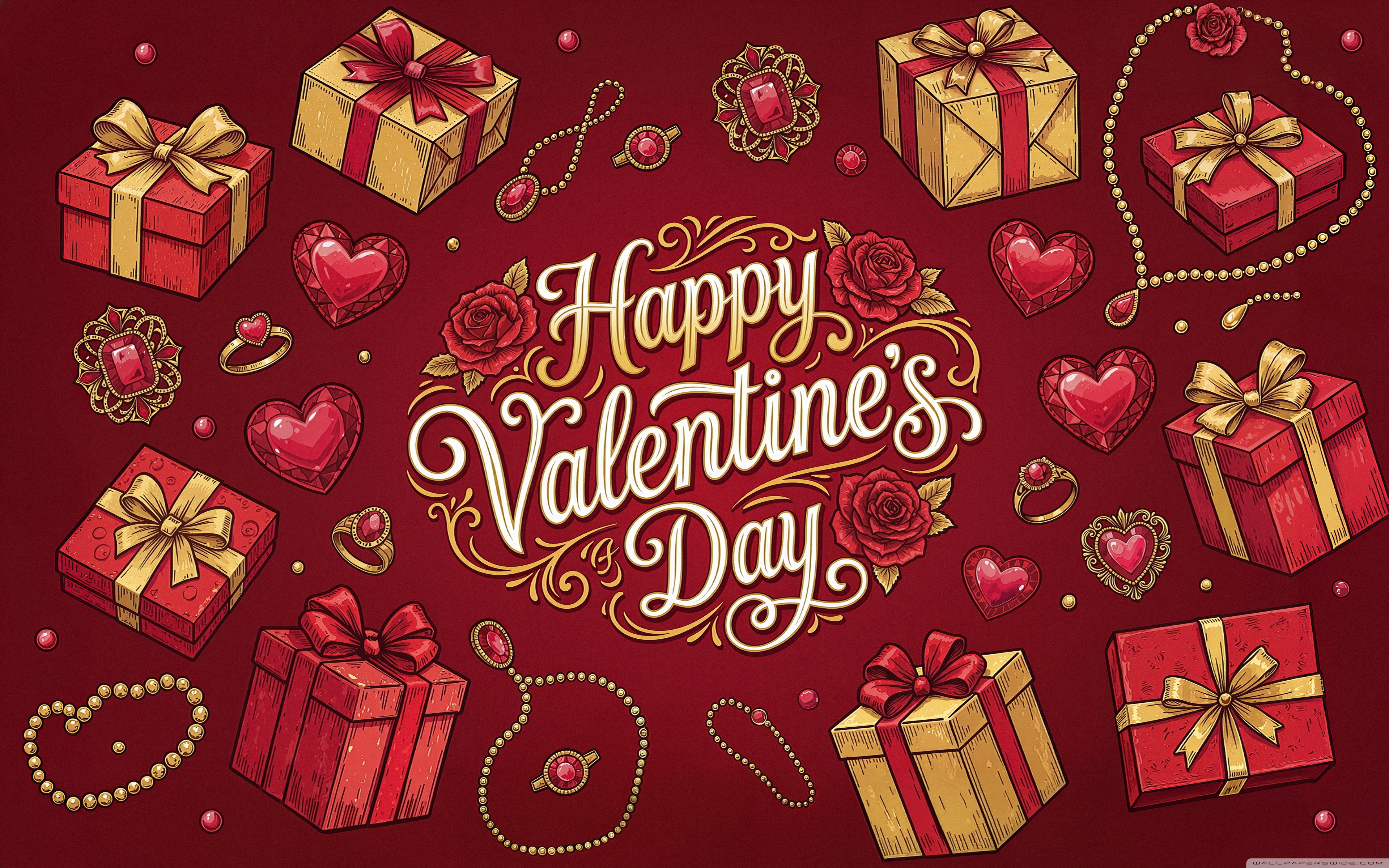 Vintage Valentine's Day Background with Gifts and Roses 4K UHD